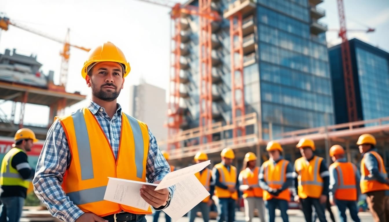 New York General Contractor overseeing a construction site with workers and equipment