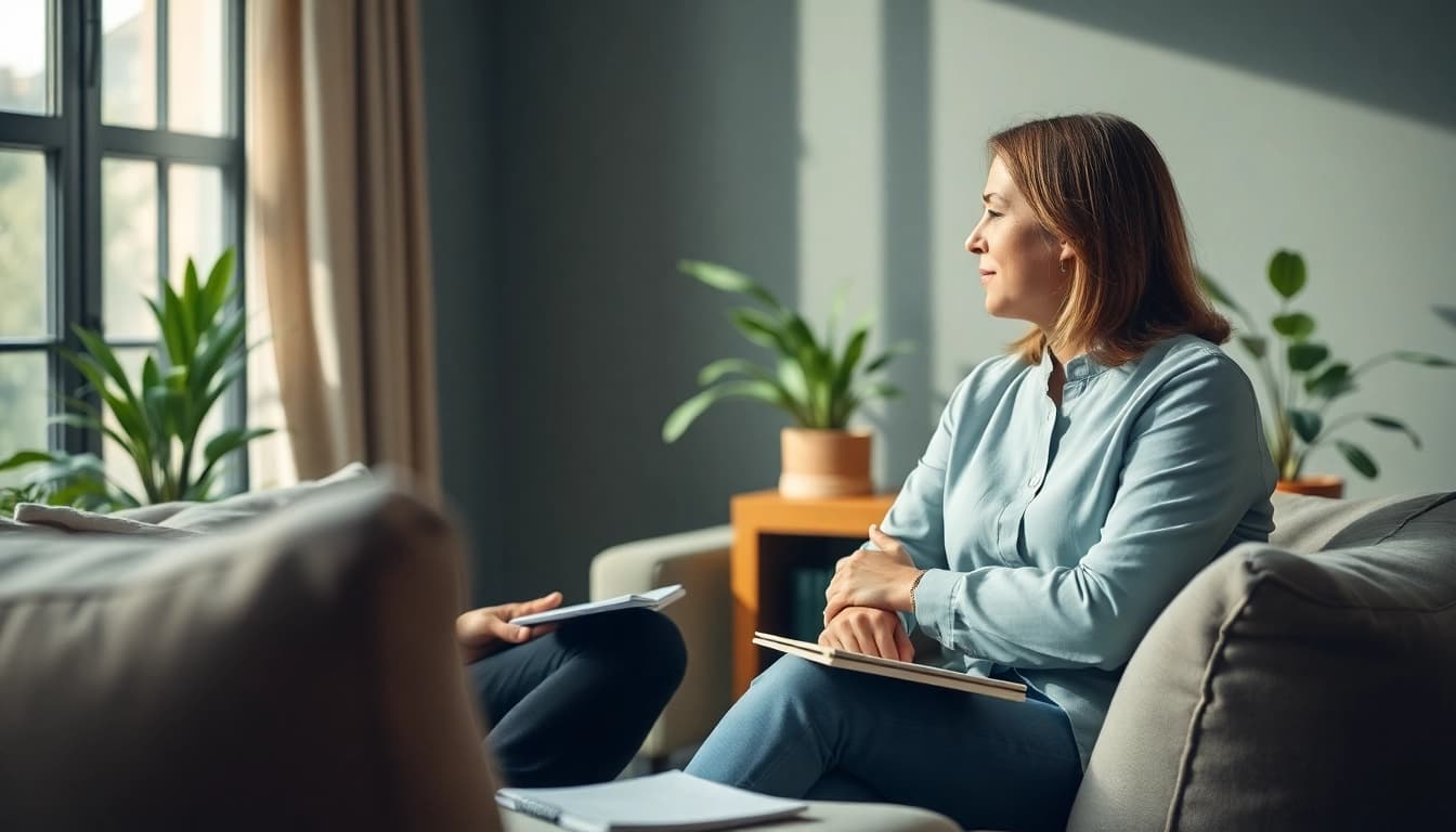 Engaging mental health tips in a professional therapy session environment.