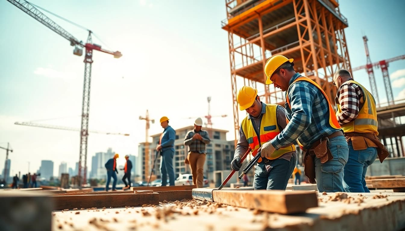 Showcase of Carolinas construction site with workers collaborating on a building project.