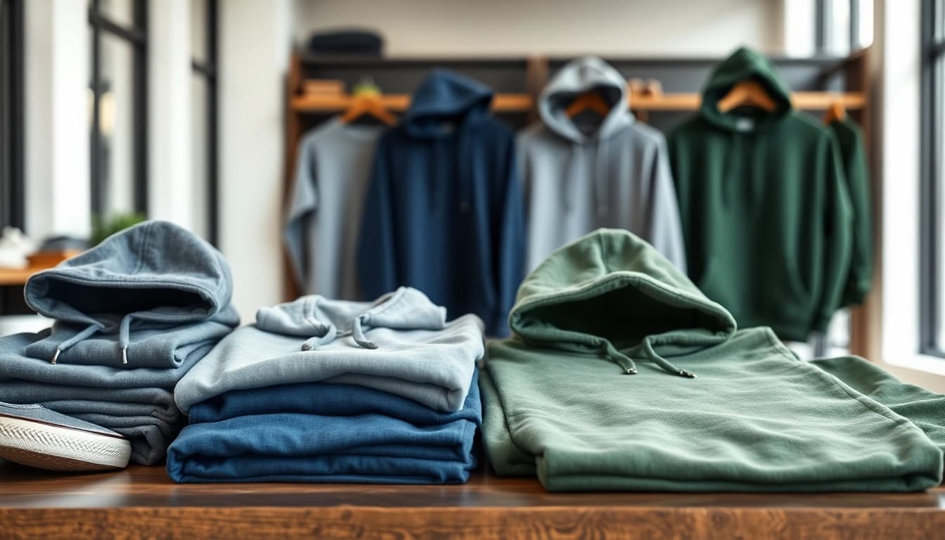 Showcase of high quality blank hoodies featuring soft textures and vibrant colors.