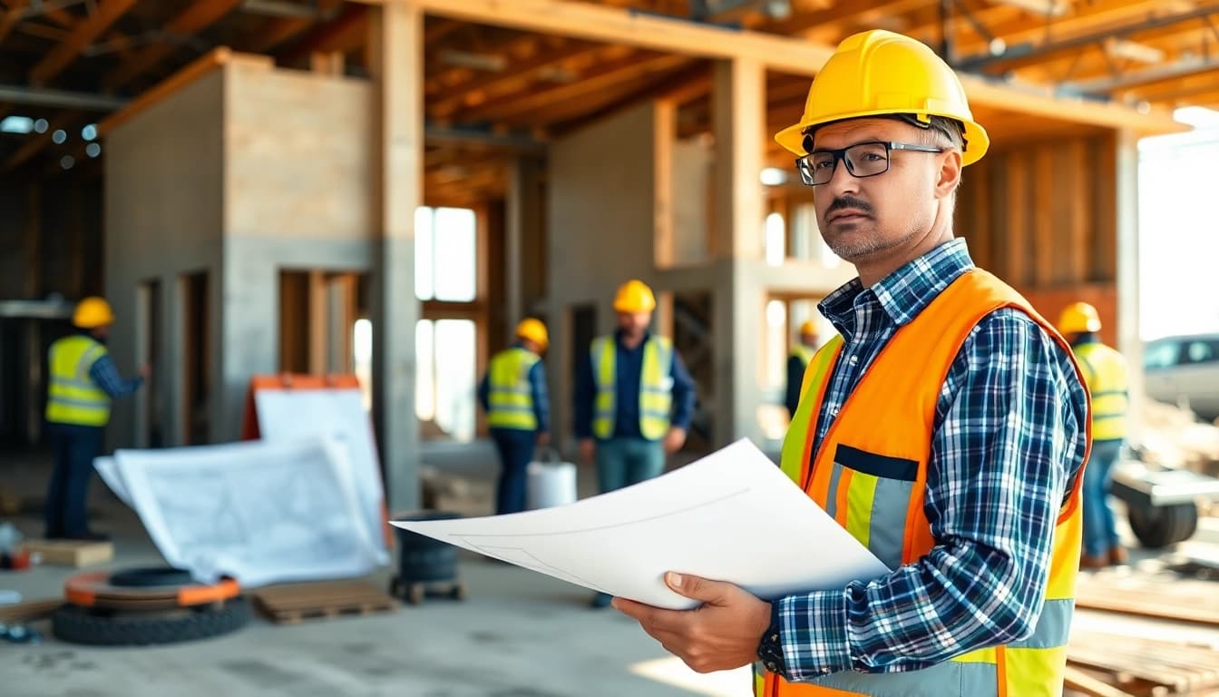 New Jersey General Contractor managing a busy construction site with workers and equipment.