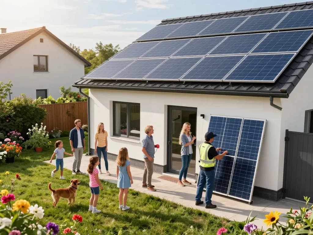 Family enjoying the benefits of fotovoltaické moduly LONGi on their eco-friendly home.