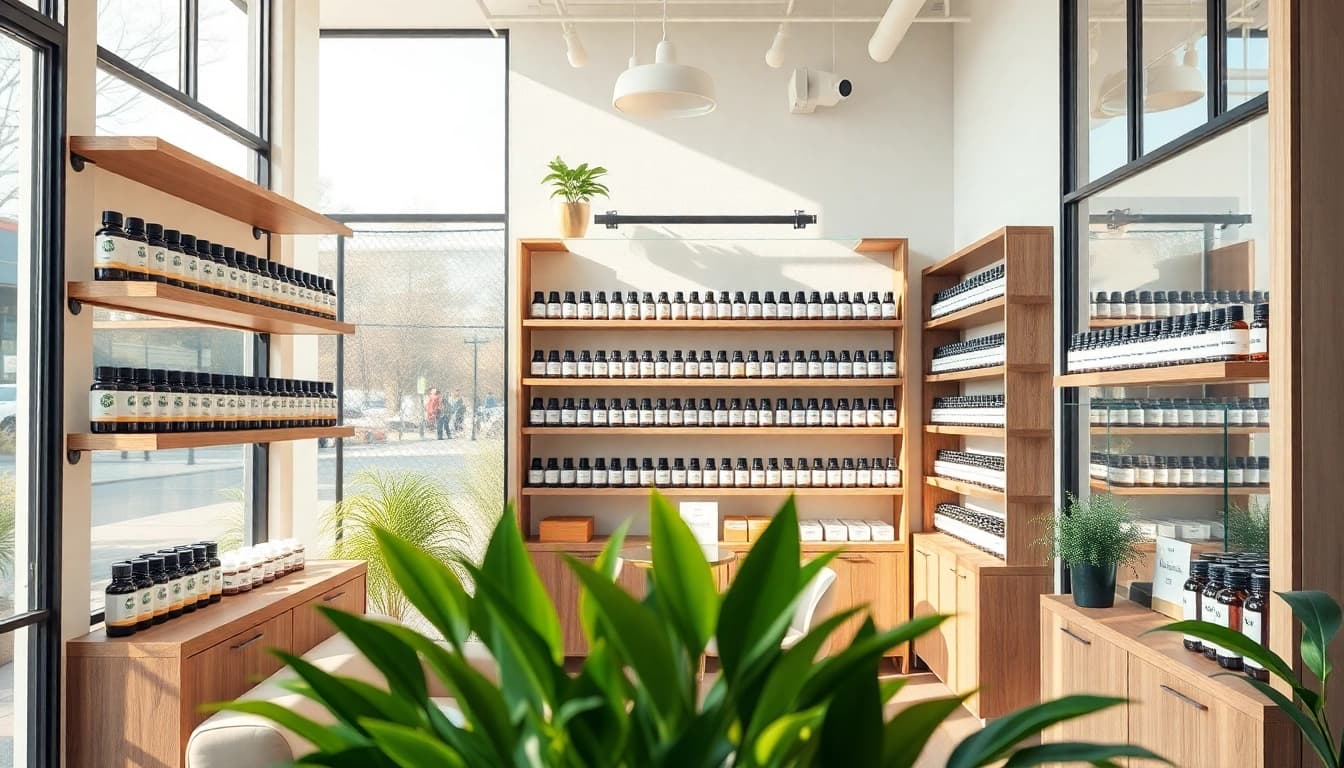 Showcasing AMC Essentials, a bright and inviting essential oil boutique with serene decor.
