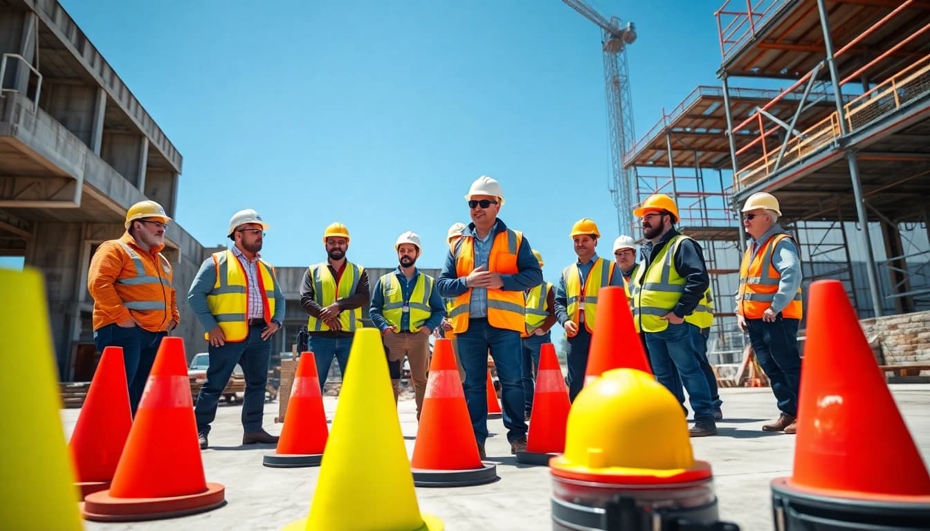 Engage in construction safety training with diverse participants in a dynamic outdoor setting.