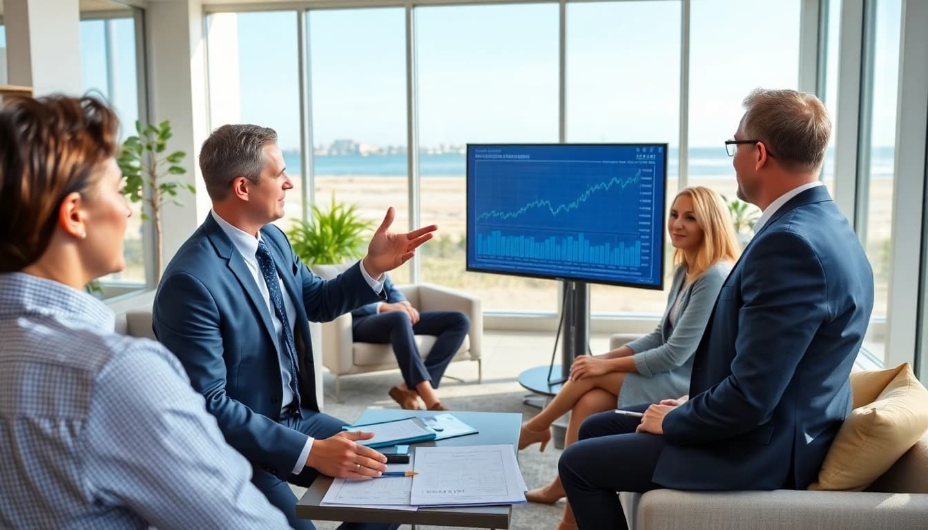 Engaging fiduciary financial advisor Virginia Beach VA discusses investment strategies with clients.