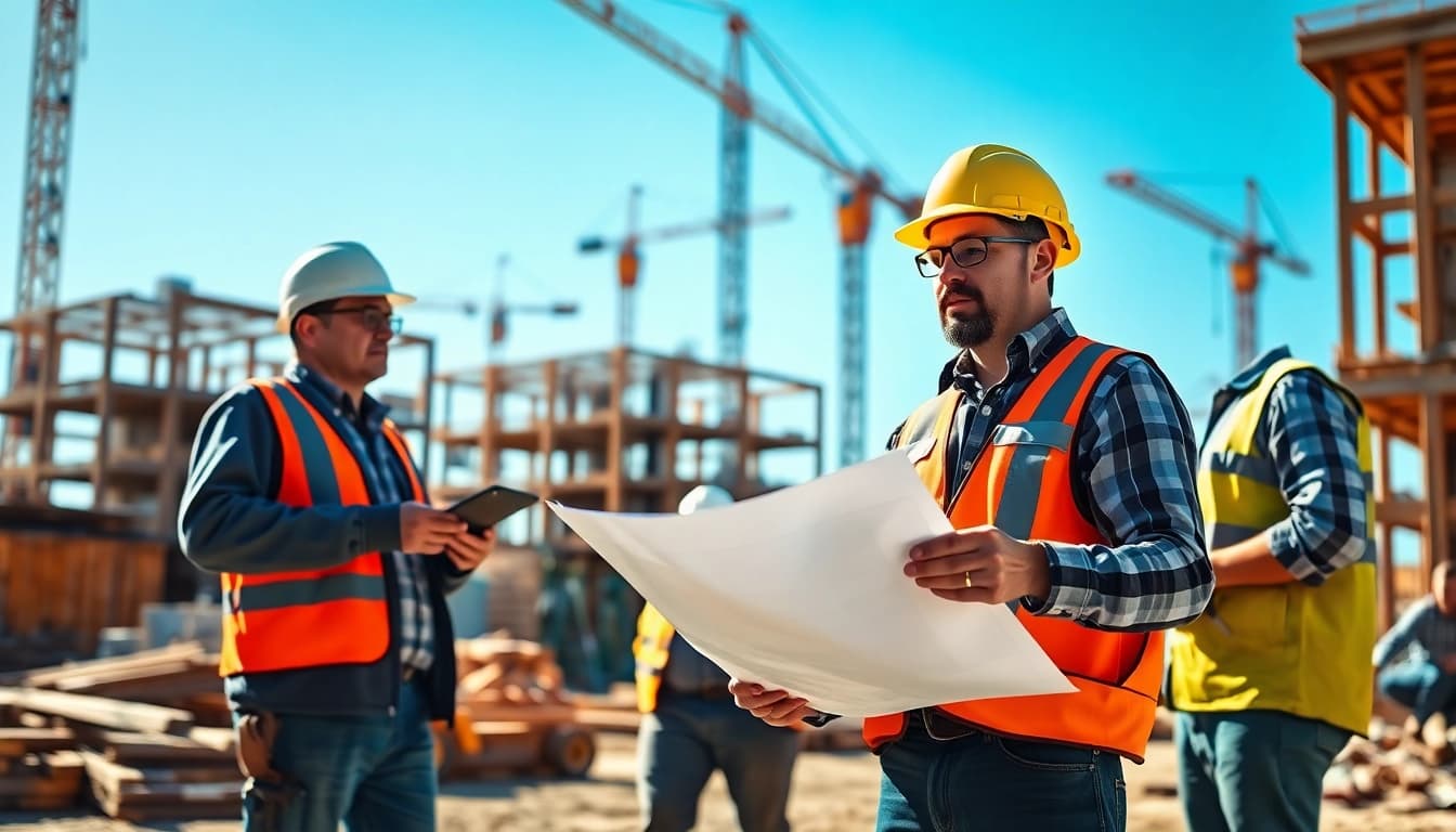 New Jersey General Contractor supervising a construction project with active team engagement.