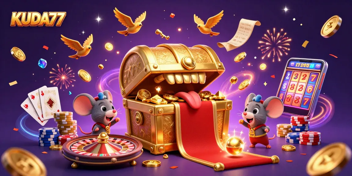 Mainkan KUDA77 dan nikmati pengalaman slot dengan kekayaan berlimpah dalam ilustrasi menarik ini.