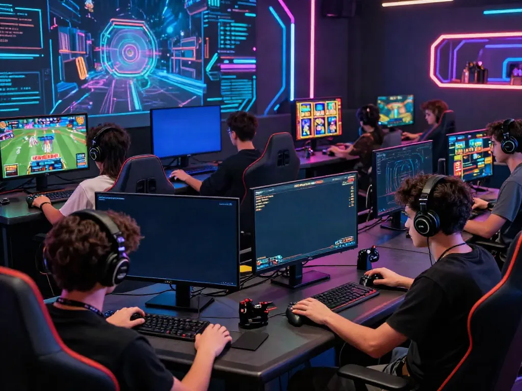 Online gaming experience at https://1da88.it.com/ featuring diverse players engaged in casino and sports activities in a vibrant setup.