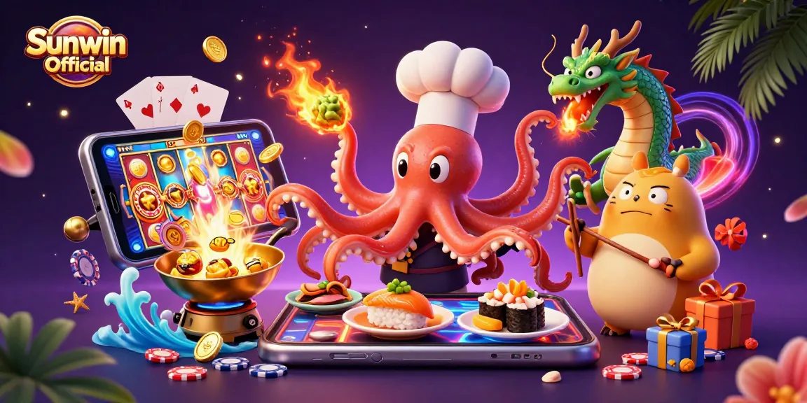 Engage with exciting slots and casino games featuring Sunwin Official in vibrant, dynamic 3D art.