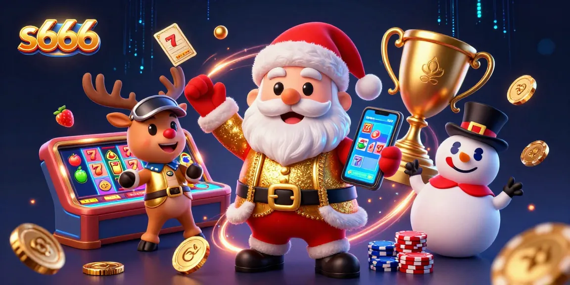Engage with exciting moments at s666, where Santa explores jackpot slots amidst vibrant casino elements.