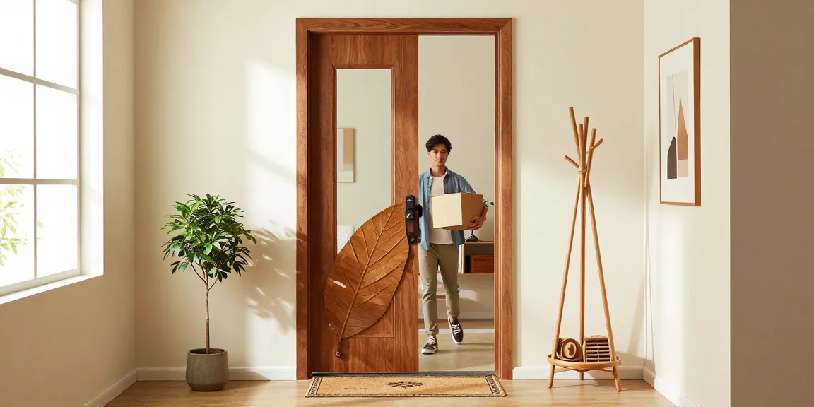 Elegant single leaf swing door in a modern entryway showcasing stylish decor and inviting atmosphere