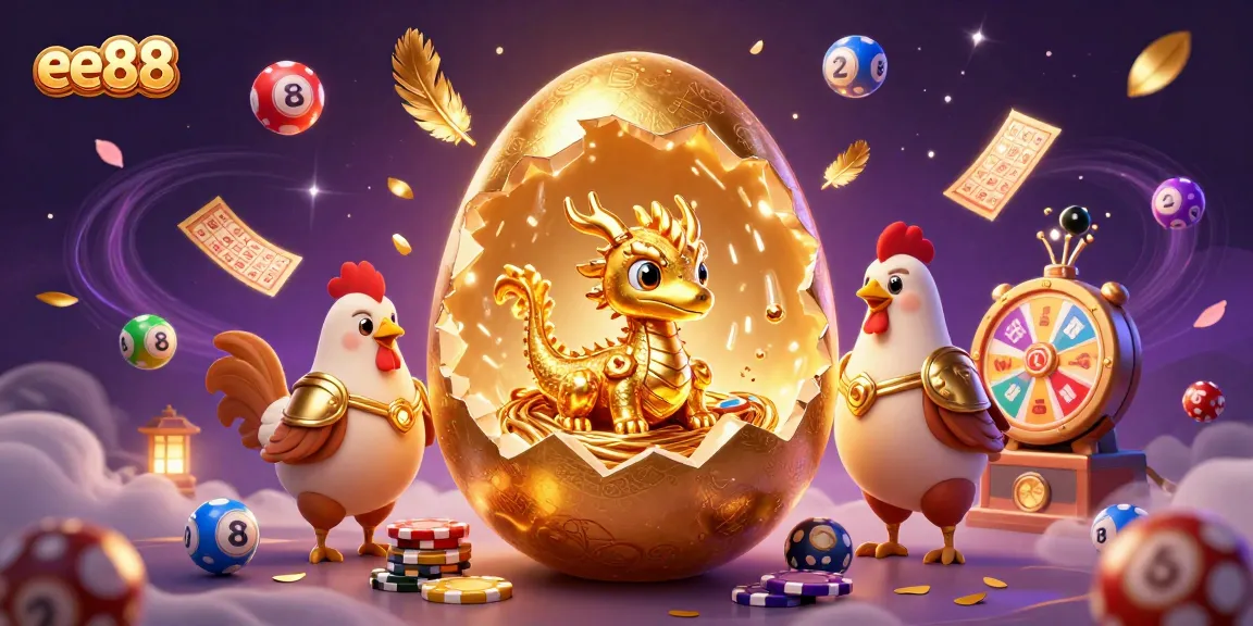 Play exciting games at ee88, featuring a golden dragon on poker chips, vibrant casino elements, and magical visuals.