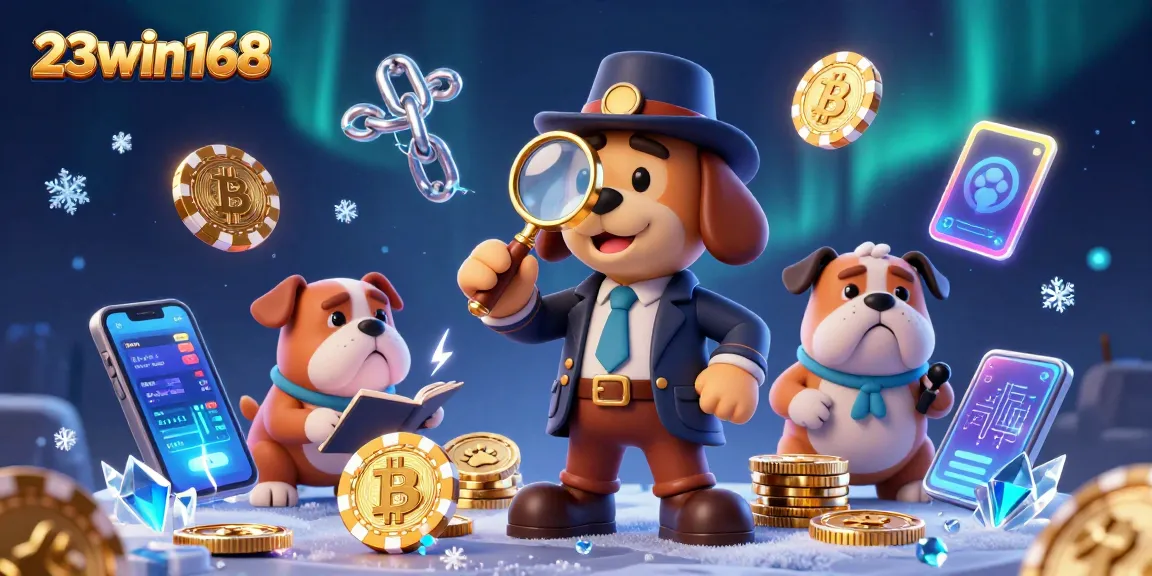 Experience thrilling gameplay in 23win168 with a detective investigating poker clues amidst crypto coins.