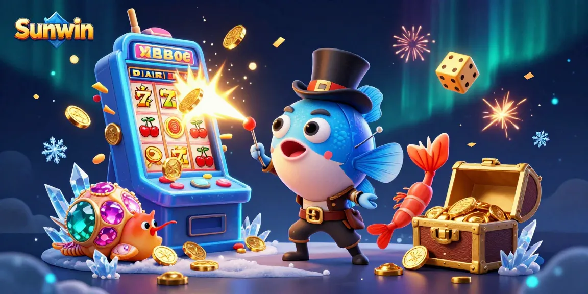 Experience the excitement of Sunwin with a vibrant underwater scene featuring dynamic casino elements and charming characters.