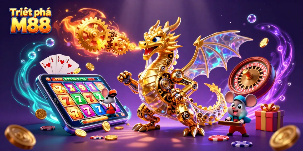 Triệt phá M88 features a vibrant and dynamic scene showcasing captivating slot game elements.