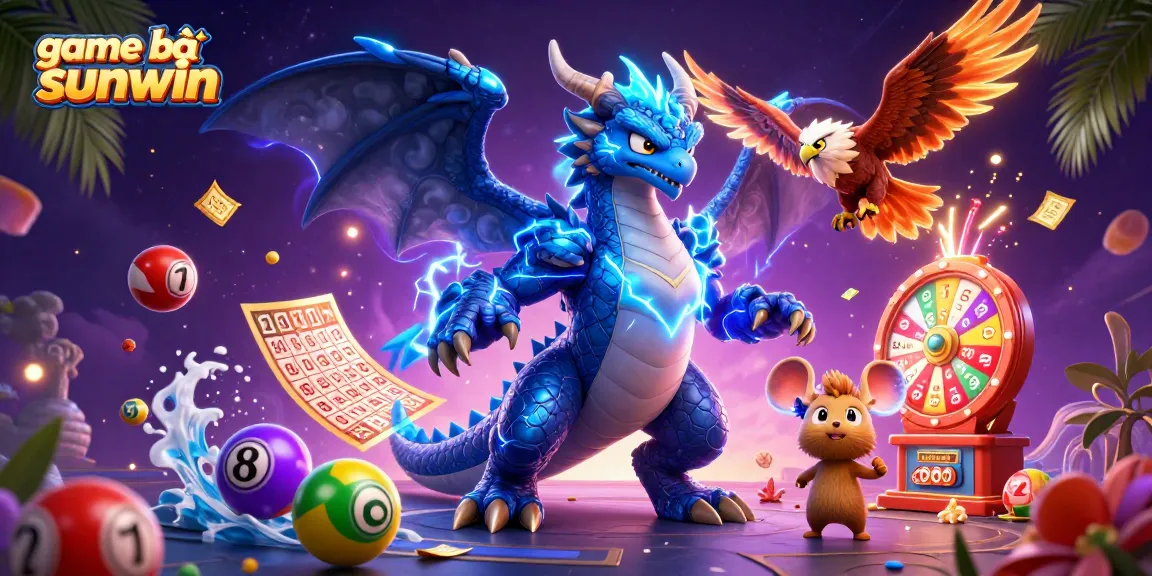 Experience the thrill of game bài sunwin with a vibrant 3D casino illustration featuring lively characters and dynamic gambling elements.