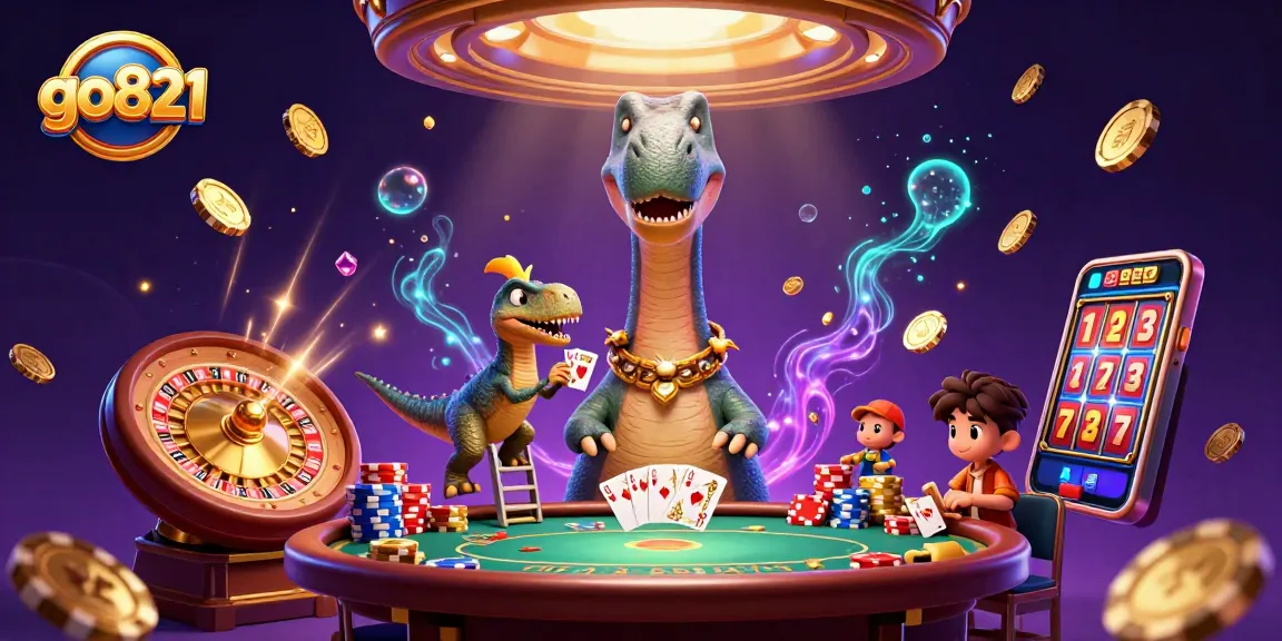 Experience thrilling casino excitement with go821, featuring a playful brontosaurus and clever raptor in a lively scene.